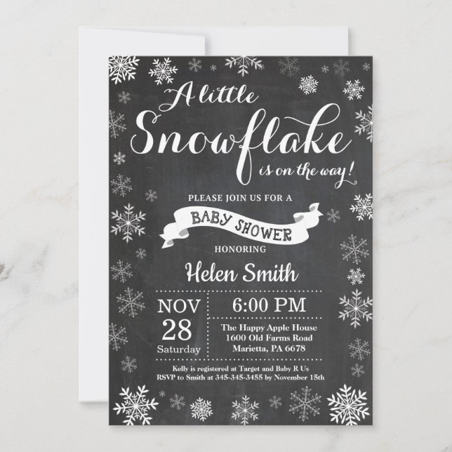 Invitation Baby shower d'hiver Chalet de flocons blancs (Devant)