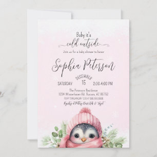 Invitation Baby shower d'hiver de fille rose mignonne