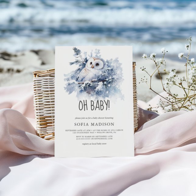Invitation Baby shower d'hiver de la Chouette aquarelle (Créateur téléchargé)