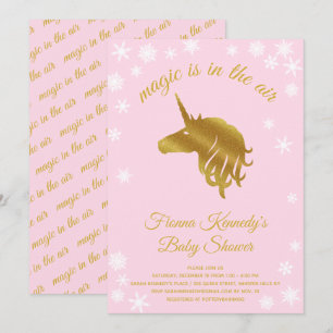 Invitation Baby shower d'hiver de la licorne rose magique