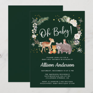 Invitation Baby shower d'hiver de l'aquarelle des animaux des