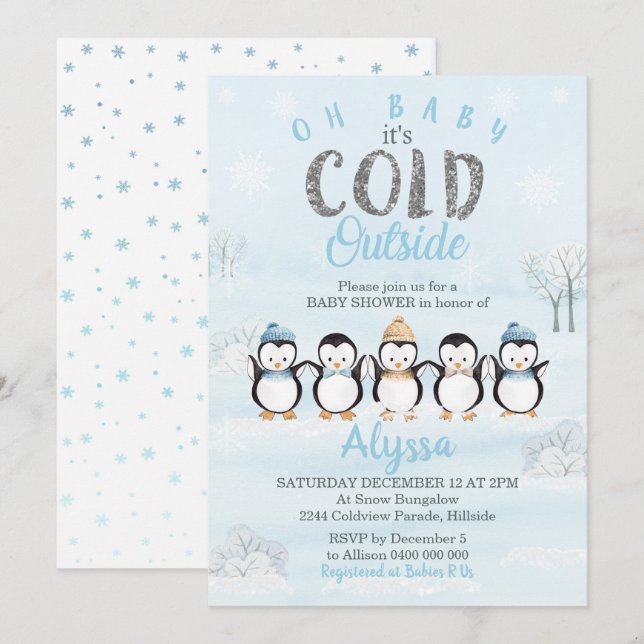 Invitation Baby shower d'hiver de l'invitation de Baby shower (Devant / Derrière)