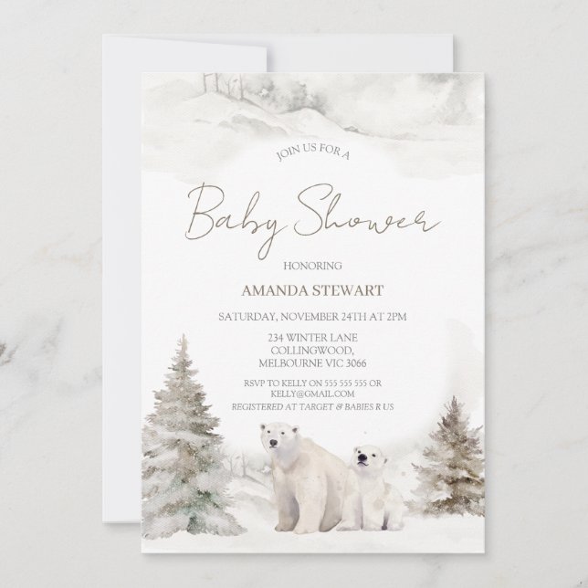 Invitation Baby shower d'hiver de l'ours blanc moderne (Devant)