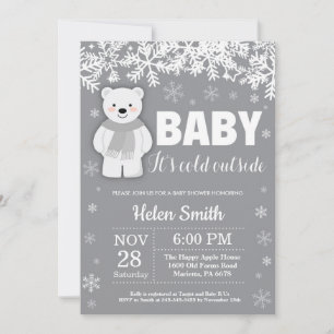 Invitation Baby shower d'hiver de l'ours polaire Snowflake In