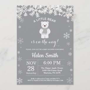 Invitation Baby shower d'hiver de l'ours polaire Snowflake In