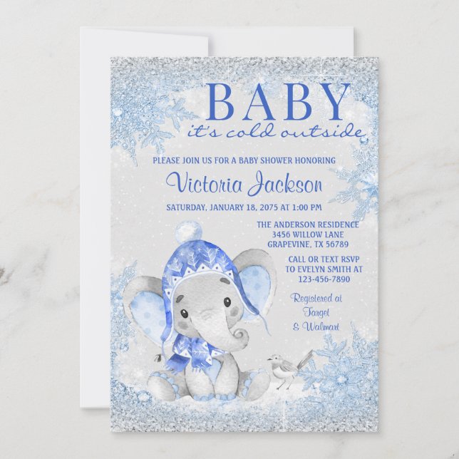 Invitation Baby shower d'hiver de Noël éléphant (Devant)