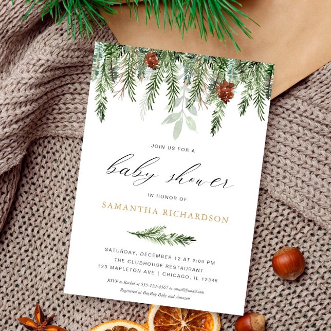 Invitation Baby shower d'hiver de pin neutre pour les femmes (Créateur téléchargé)