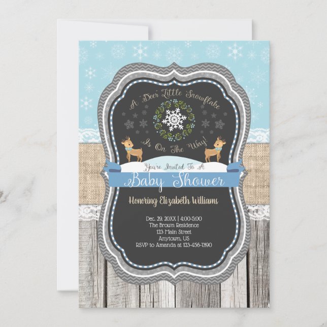 Invitation Baby shower d'hiver Deer Little Snowflake (Devant)