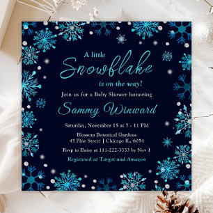 Invitation Baby shower d'hiver des flocons bleus et argentés