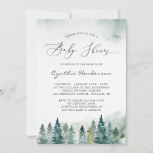 Invitation Baby shower d'hiver Elégant bois chic Pine Arbres