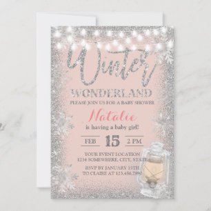 Invitation Baby shower d'hiver Flammes de neige Lanterne rose
