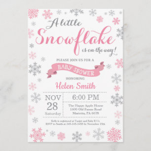 Invitation Baby shower d'hiver Flocon de neige ros