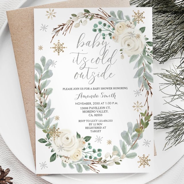 Invitation Baby shower d'hiver Floral blanc (Créateur téléchargé)