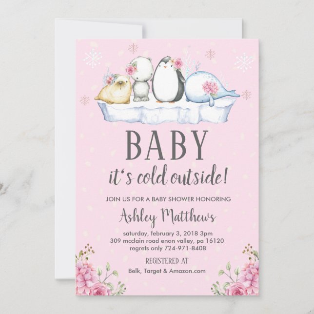 Invitation baby shower d'hiver invitation, animaux d'hiver ar (Devant)