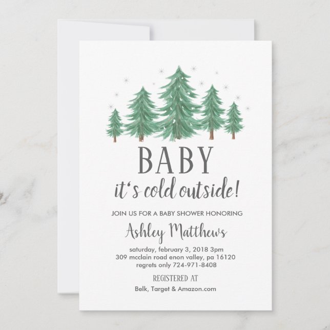 Invitation baby shower d'hiver invitation, arbres à feuillage (Devant)