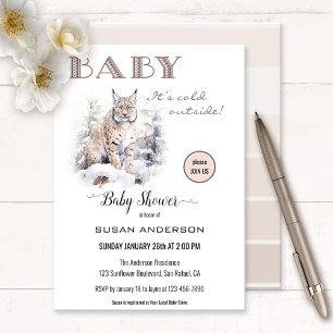 Invitation Baby shower d'hiver Lynx d'aquarelle
