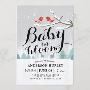 Invitation Baby shower d'hiver moderne bébé en fleurs scène d