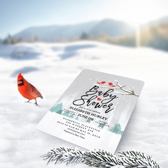 Invitation Baby shower D'Hiver Moderne Scène De Neige Oiseau  (Créateur téléchargé)