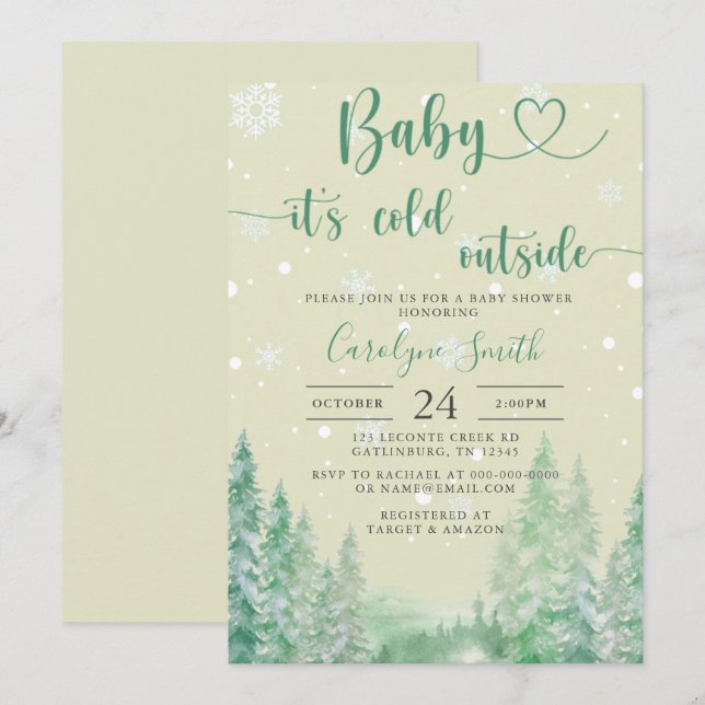 Invitation Baby shower d'hiver non sexiste (Devant / Derrière)
