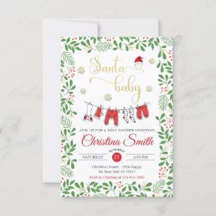 Invitation Baby shower d'hiver père Noël Baby Gold Snowflakes