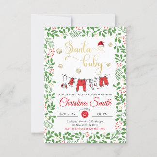 Invitation Baby shower d'hiver père Noël Baby Gold Snowflakes