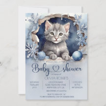 Baby shower d'hiver petite chatte aquarelle