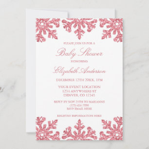 Invitation Baby shower d'hiver Pink Snowflake