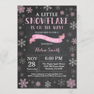 Invitation Baby shower d'hiver Pink Snowflake Chalkboard