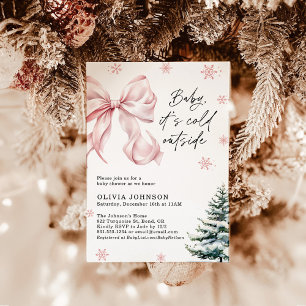 Invitation Baby Shower d'hiver, Ruban Rose Il Fait Froid Deho