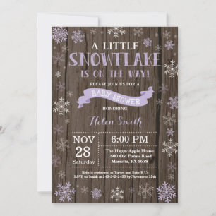 Invitation Baby shower d'hiver rustique Flocon de neige viole