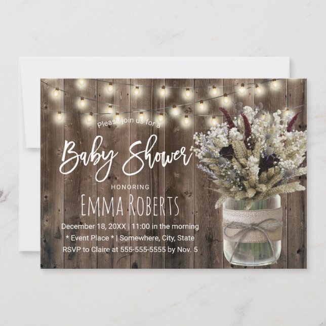 Invitation Baby shower d'hiver rustique Floral Jar String Lum (Devant)
