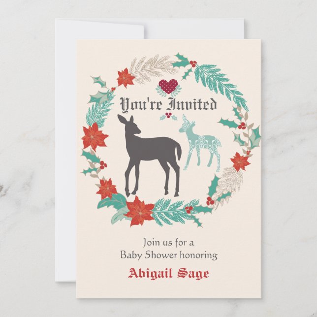 Invitation Baby shower d'hiver Silhouette Deer Folk Art (Devant)