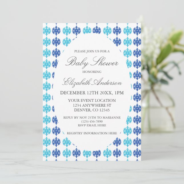 Invitation Baby shower d'hiver Snowflake (Debout devant)