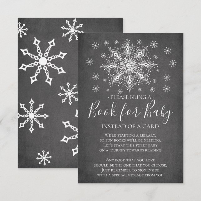 Invitation Baby shower d'hiver Snowflake livre pour bébé (Devant / Derrière)