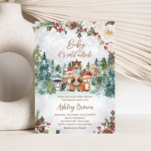 Invitation Baby shower d'hiver sur les animaux des bois
