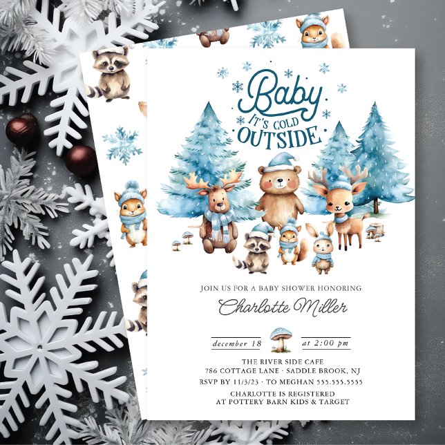 Invitation Baby shower d'hiver sur les animaux des bois (Créateur téléchargé)
