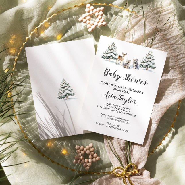 Invitation Baby shower d'hiver sur les animaux des bois (Créateur téléchargé)
