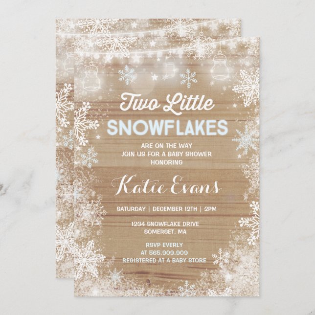 Invitation Baby shower d'hiver Twin Rustic Blue (Devant / Derrière)