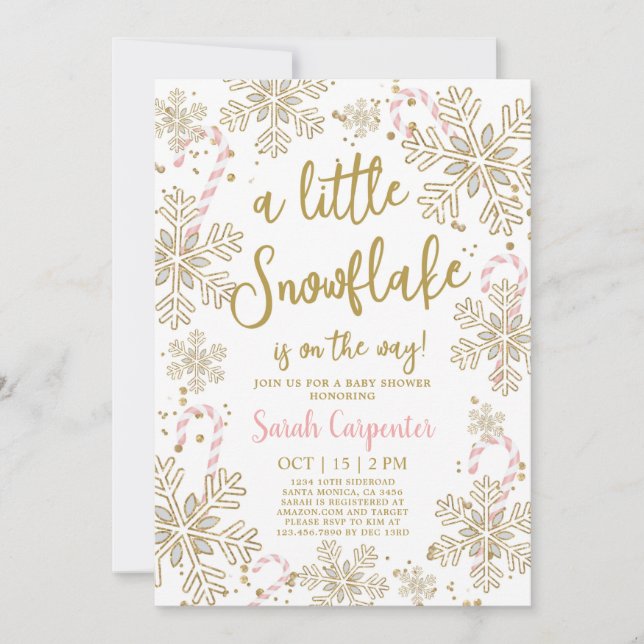 Invitation Baby shower d'hiver une petite fleur de neige (Devant)
