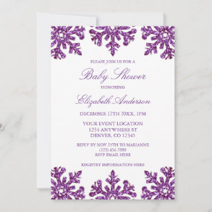 Invitation Baby shower d'hiver violet de flocon de neige