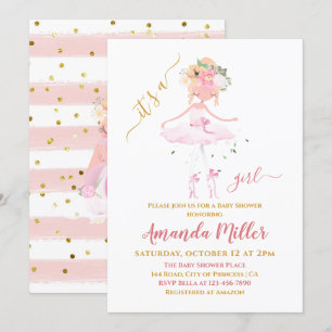 Invitation Baby shower d'illustration de filles de ballet dou