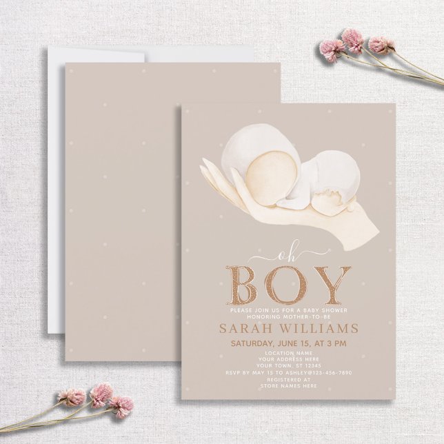 Invitation Baby shower d'illustration minimal Oh Boy Pastel (Créateur téléchargé)