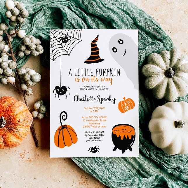 Invitation Baby shower d'illustrations d'Halloween orange (Cute orange Halloween illustrations baby shower Invitation)