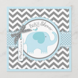 Invitation Baby shower d'impression Blue Elephant et Chevron
