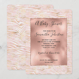 Invitation Baby shower d'impression Blush Rose Glam Gold Zebr