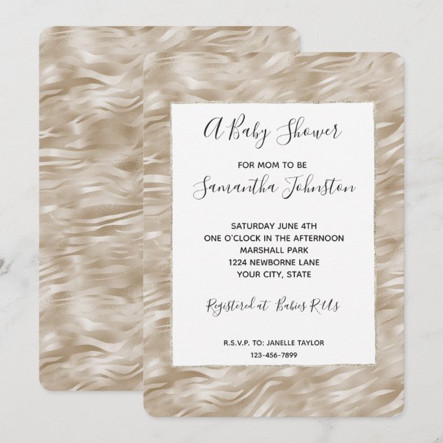 Invitation Baby shower d'impression Chic Gold Zebra (Devant / Derrière)