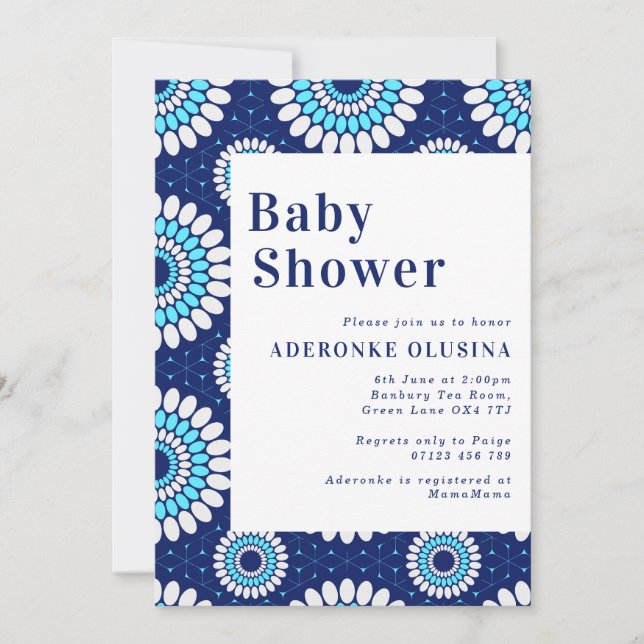 Invitation Baby shower d'impression de cire bleu et blanc afr (Devant)