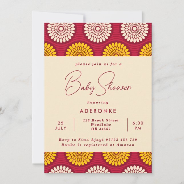 Invitation Baby shower d'impression de cire rouge et jaune d' (Devant)