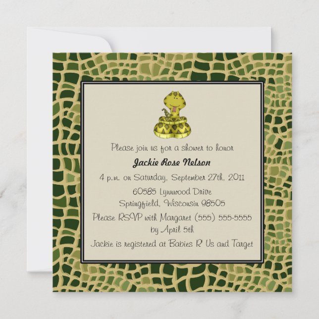 Invitation Baby shower d'impression de serpent (Devant)