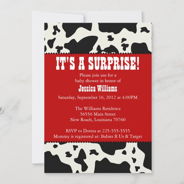 Invitation Baby shower d'impression de vache (Devant)
